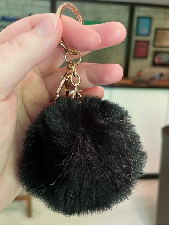 Accessories - Pom-Pom Keychain Purse Bag Backpack Charm - Split Ring Lobster Claw - Black